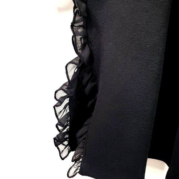 Women Jennie Marlis Black Top Blouse M Zip Ruffle Boxy Career Going Out NEW - Picture 6 of 9
